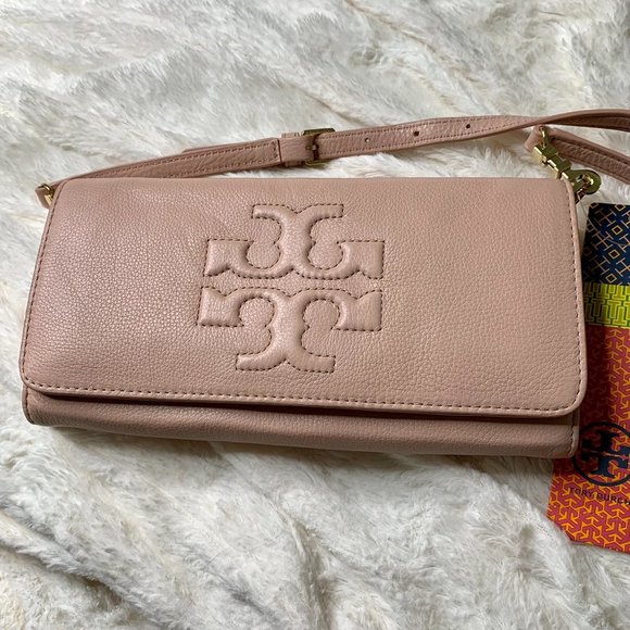 Tory Burch Handbags - Tory Burch Thea E/W Convertible Clutch Crossbody Porcelain Pink